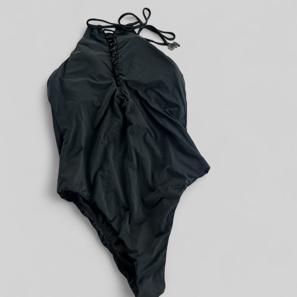 Radio Fiji NEW black FOLA cheeky lace up one piece swim suit Small whimsigoth